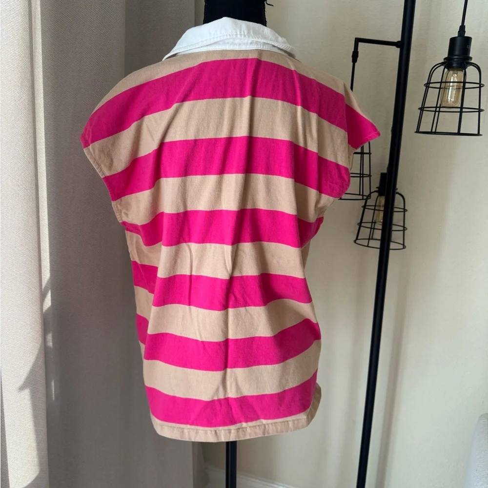 Anthropologie Maeve Sleeveless Polo Porter Shirt Preppy Stripes Size Medium - Picture 5 of 7